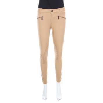 Pre Owned Ralph Lauren Beige Cotton Suede Patch Detail Tailored Pants S