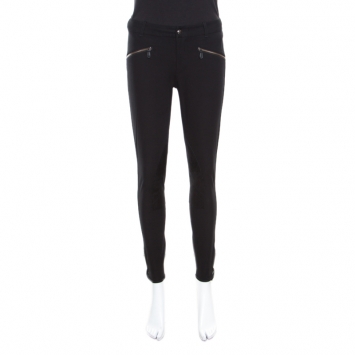 Pre Owned Ralph Lauren Black Cotton Suede Patch Detail Tailored Pants S