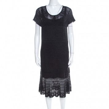 مملوكة مسبقًا Ralph Lauren Grey Crochet Hand Knit Cap Sleeve Dress XL
