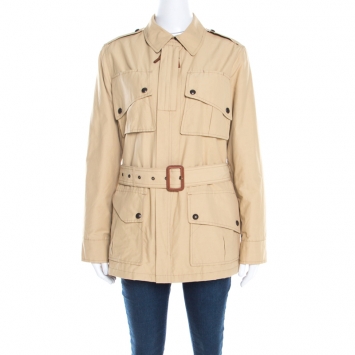 Pre Owned Ralph Lauren Beige Cotton Canvas Belted Safari Jacket M