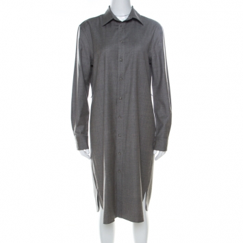 مملوكة مسبقًا Ralph Lauren Grey Wool Long Sleeve Shirt Dress M