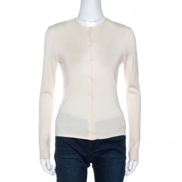 Pre Owned Ralph Lauren Cream Silk Button Front Cardigan S 