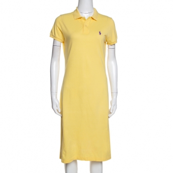 Pre Owned Ralph Lauren Yellow Cotton Pique Short Sleeve Dress M