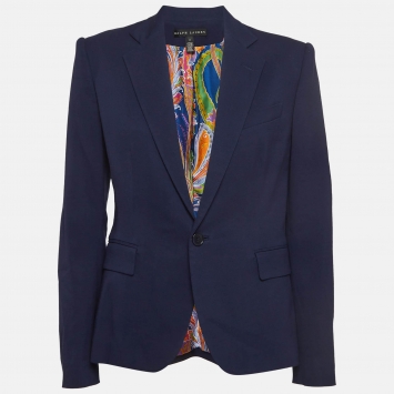 مملوكة مسبقًا Ralph Lauren Navy Blue Paisley Print Lined Wool Single Breasted Blazer M