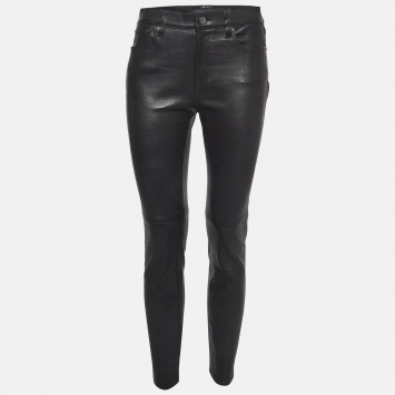 Pre Owned Ralph Lauren Black Leather Skinny Trousers M
