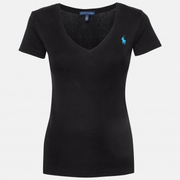 Pre Owned Ralph Lauren Black Cotton Knit V-Neck T-Shirt S