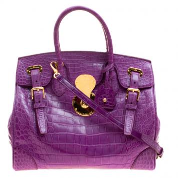 Pre Owned Ralph Lauren Purple Alligator Ricky Top Handle Bag