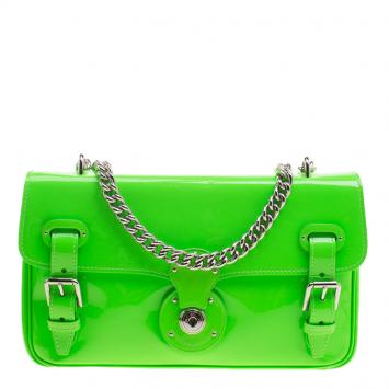 Pre Owned Ralph Lauren Neon Green Patent Leather Ricky Chain Shoulder Bag