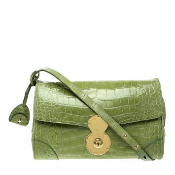 Pre Owned Ralph Lauren Green Alligator London Clutch Bag