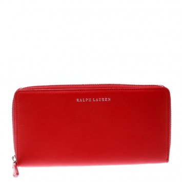 Pre Owned Ralph Lauren Red Leather Zip Around Wallet