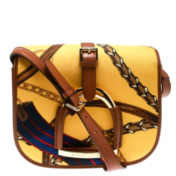 Pre Owned Ralph Lauren Yellow/Brown Chadwick Print Nylon Flap Shoulder Bag