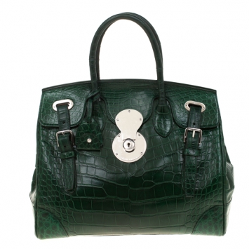 Pre Owned Ralph Lauren Green Alligator Ricky Top Handle Bag