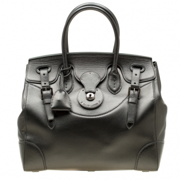 Pre Owned Ralph Lauren Silver Metallic Soft Leather Ricky 33 Top Handle Bag