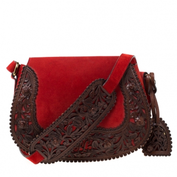 Pre Owned Ralph Lauren Red/Brown Nubuck and Leather Saddle Bag