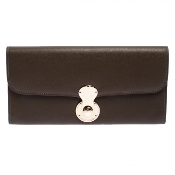 Pre Owned Ralph Lauren Dark Beige Eagle Embossed Leather Ricky Clutch