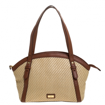 Pre Owned Ralph Lauren Beige/Brown Raffia and Faux Leather Satchel