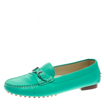 Pre Owned Ralph Lauren Turquoise Leather Loafers Size 39