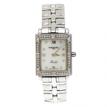 Pre Owned Raymond Weil Mother of Pearl Stainless Steel Diamonds Parsifal  9731 Women's Wristwatch 22 mm