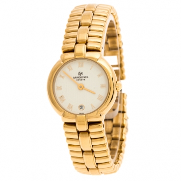 Pre Owned Raymond Weil White Gold Plated Stainless Steel 9954 Women's Wristwatch 24MM
