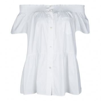 مملوكة مسبقًا RED Valentino White Smocked Detail Off Shoulder Blouse M