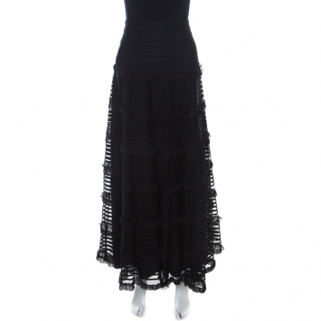 Pre Owned Red Valentino Black Tulle Tiered Ribbon Detailed Skirt L