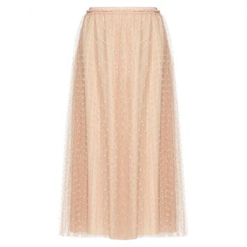Pre Owned Red Valentino Nude Point d'Esprit Tulle Elastic Waistband Pleated Skirt S