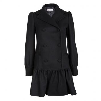Pre Owned Red Valentino Black Wool Ruffle Bottom Double Breasted Coat S
