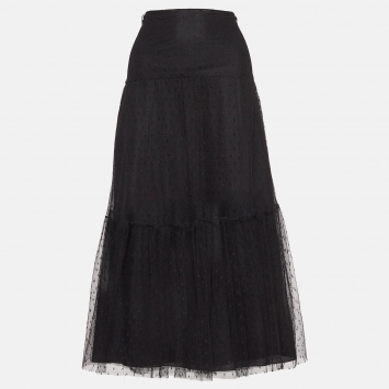 Pre Owned RED Valentino Black Polka Dot Tulle Tiered Midi Skirt M