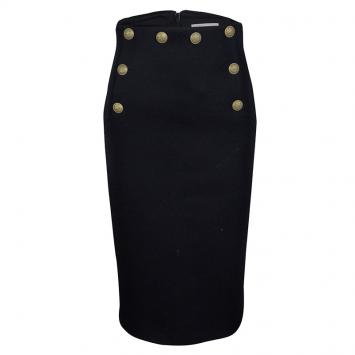 Pre Owned RED Valentino Navy Blue Wool Button Detail high Waist Midi Skirt S