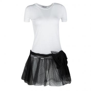 مملوكة مسبقًا  RED Valentino Monochrome Swiss Dot Tulle Hem Short Sleeve Top XS
