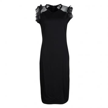 Pre Owned RED Valentino Black Swiss Dot Lace Sleeve Detail Midi Dress L