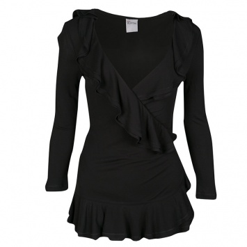 مملوكة مسبقًا RED Valentino Black Ruffle Detail Long Sleeve Wrap Top M