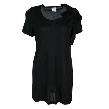 مملوكة مسبقًا RED Valentino Black Jersey Bow Detail Short Sleeve Top XL