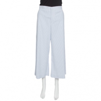 Pre Owned RED Valentino Blue and White Striped Cotton Froisse Wide Leg Pants M