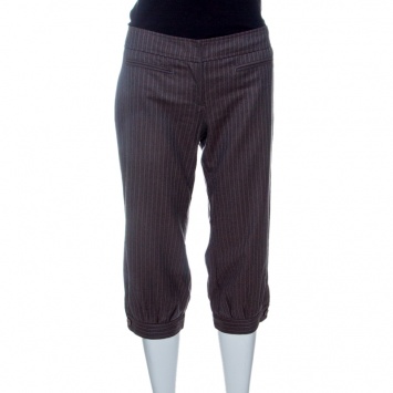 Pre Owned Red Valentino Brown Striped Wool Three Quarter Pants M