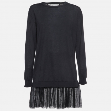 Pre Owned RED Valentino Black Mesh Trim Knit Long Sleeve Mini Dress L