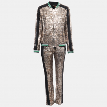 Pre Owned Roberto Cavalli Gym Metallic Gold Snakeskin Patterned Sequin Sweatshirt Jogger Set M/L