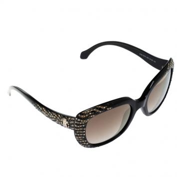 Pre Owned Roberto Cavalli Black/Brown Mirror 827S Altair Cat Eye Sunglasses