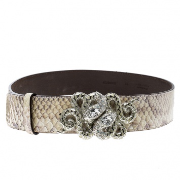 Pre Owned Roberto Cavalli Beige Python Serpenti Buckle Belt 95cm