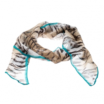 Pre Owned Roberto Cavalli Beige Animal Print Chiffon Accented Border Detail Scarf 