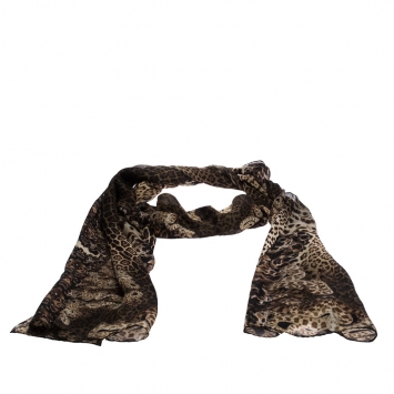 Pre Owned Roberto Cavalli Brown Leopard Snake Print Silk Scarf