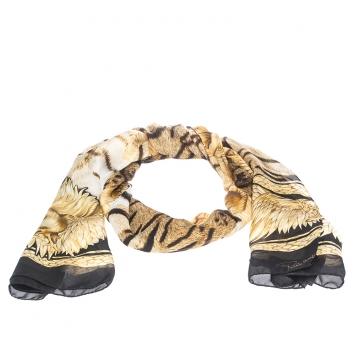 Pre Owned Roberto Cavalli Yellow & Black Eagle Print Silk Scarf