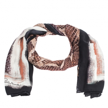 Pre Owned Roberto Cavalli Black & Peach Animal Print Silk Stole