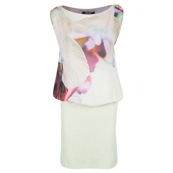 Pre Owned Roberto Cavalli Multicolor Printed Silk  Embellished Shoulder Detail Sleeveless Dress M