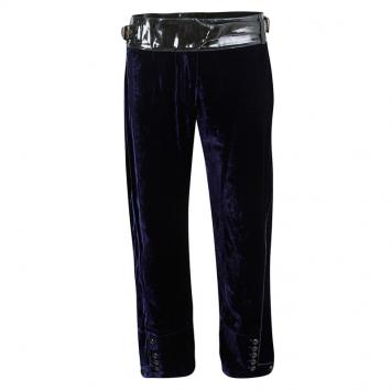 Pre Owned Roberto Cavalli Navy Blue Velvet Leather Trim Detail Belted Capri Pants M