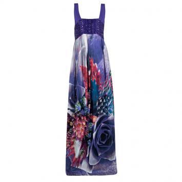Pre Owned Roberto Cavalli Multicolour Floral Printed Embellished Bodice Sleeveless Maxi Dress M