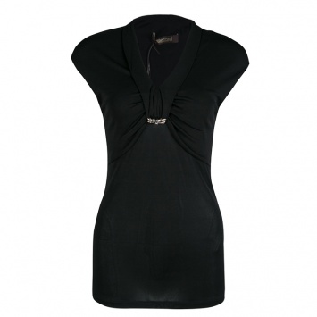 Pre Owned Roberto Cavalli Black Embellished Drape Detail Sleeveless V-Neck Top M