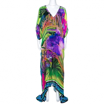 Pre Owned Roberto Cavalli Multicolor Abstract Print Silk Belted Kaftan M