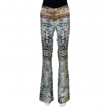 مملوكة مسبقًا Roberto Cavalli Multicolor Silk Snake Print Flared Pants M