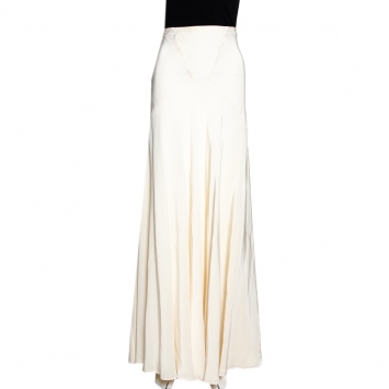 مملوكة مسبقًا Roberto Cavalli Cream Silk Flared Maxi Skirt L